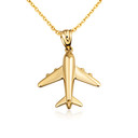 10K/14K Solid Gold Airplane Pendant Necklace 