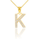 Yellow Gold Letter "A-Z" Initial Lab Grown Diamond Monogram Pendant Necklace 