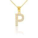 Yellow Gold Letter "A-Z" Initial Lab Grown Diamond Monogram Pendant Necklace 