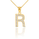 Yellow Gold Letter "A-Z" Initial Lab Grown Diamond Monogram Pendant Necklace 