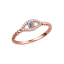 10K/14K Gold Lab Grown Blue Diamond Roped Evil Eye Ring