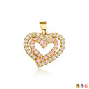 10K/14K Gold Pink & White Lab Grown Diamond Double Heart Pendant