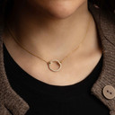 14K Gold Lab Grown Diamond Fleur-de-Lis Eternity Circle Necklace