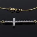 Yellow Gold Diamond Sideways Cross Religious Pendant Necklace - Large