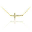 Gold Diamond Sideways Cross Pendant Necklace