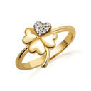 10K/14K Solid Gold Lab Grown Diamond 4 Leaf Lucky Heart Clover Ring
