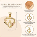 Two-Tone Gold Letter "A-Z" Initial Flower Heart Monogram Pendant Necklace 