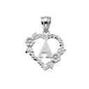  Silver Letter "A-Z" Initial Flower Heart Monogram Pendant Necklace 