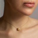 Gold Cubic Zirconia Ribbed Barrel Pendant Necklace (16"/18" Adjustable Rolo Chain)