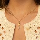 Gold Lab Grown Diamond Studded Fleur de Lis Dagger Sword Pendant Necklace