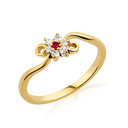 10K/14K Solid Gold Lab Grown Diamond & Ruby Blossom Ring