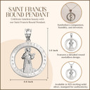 .925 Sterling Silver Saint Francis Round Medallion Pendant Necklace