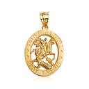Yellow Gold Saint George Oval Medallion Pendant Necklace (10K/14K)