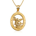 Yellow Gold Saint Michael Oval Medallion Pendant Necklace (10k/14k)