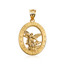 Yellow Gold Saint Michael Oval Medallion Pendant Necklace (10k/14k)