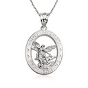 .925 Sterling Silver Saint Michael Oval Medallion Pendant Necklace