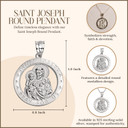 .925 Sterling Silver Saint Joseph Round Medallion Pendant Necklace
