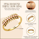 10K/14K Solid Gold Lab Grown Pink Diamond Triple Row Stack Ring