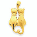 14K Yellow Gold Twin Cats Pet Pendant