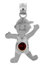 White Gold Baby Charm Pendant - Boy  Birthstone Charm with CZ Red Stone