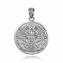 .925 Sterling Silver Celtic Cross Irish Blessing Textured Coin Medallion Pendant Necklace