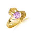 Gold Woman's Elegant Claddagh Alexandrite Birthstone Heart Shape Ring