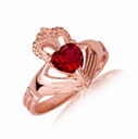 Rose Gold Woman's Elegant Claddagh Garnet Birthstone Heart Shape Ring