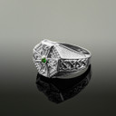 White Gold Celtic Cross Green CZ Mens Emerald Ring