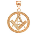 Rose Gold Freemason Square & Compass Round Filigree Pendant (1")