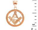 Rose Gold Freemason Square & Compass Round Filigree Pendant(1")