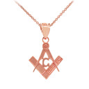 Rose Gold Freemason Small Square & Compass Pendant Necklace (0.85")