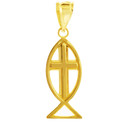 Yellow Gold Ichthus Cross Pendant Necklace