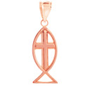 Rose Gold Ichthus (Fish) Cross Pendant Necklace