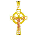 Two Tone Gold Celtic Crucifix Pendant