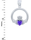 Silver Claddagh Alexandrite CZ Heart Pendant (L)