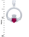 Silver Claddagh Ruby CZ Heart Pendant (L)