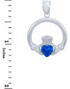 Silver Claddagh Sapphire CZ Heart Pendant (L)