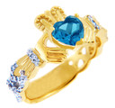 18K Yellow Gold 0.4 Ct Diamond Band Claddagh Ring With Gemstones