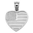 White Gold American Flag Heart Charm Pendant Necklace