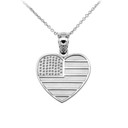 American Flag Heart Silver Charm Pendant Necklace