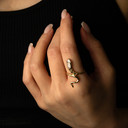 Gold Woman's Stone Head Snake Ring on female model