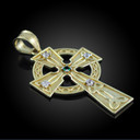 Gold Celtic Trinity Diamond Cross Pendant Necklace with Emerald