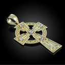 Solid Gold Celtic Trinity Cross Diamond Pendant Necklace