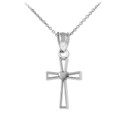 Sterling Silver Heart Open Cross Charm Pendant Necklace