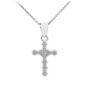 White Gold Floral Cross Charm Pendant Necklace