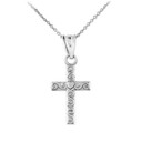 White Gold Twirl Cross Charm Pendant Necklace