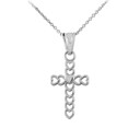 White Gold Open Hearts Cross Charm Pendant Necklace
