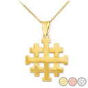 Matte Jerusalem "Crusaders" Cross Pendant Necklace in Gold (Yellow/Rose/White)