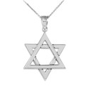 Polished White Gold Star of David Pendant Necklace