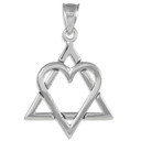 White Gold Star of David Heart Large Pendant (1.4")